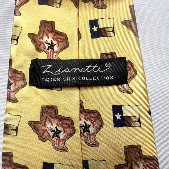 Zianetti Italian Luxury Silk Mens Tie Yellow Texas Lone Star State Career Wear - Picture 2 of 6